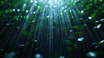 Raindrops falling on leaves in the dark photo