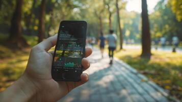 hand holding a smartphone displaying a physical health application photo