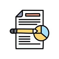 Document with graph and pen illustration, filled design editable outline icon vector