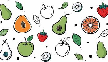 Fruits and vegetables pattern. illustration in doodle style. vector