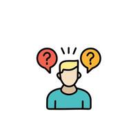 Man with question mark icon. Simple line illustration on white background. vector