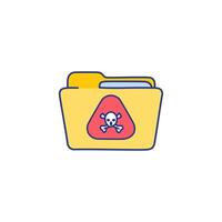 Computer folder with skull and crossbones. Flat color corrupt file illustration. vector