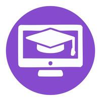 E-learning icon. Graduation cap on computer monitor. illustration vector