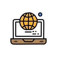 Laptop and globe , modern flat design editable outline icon vector
