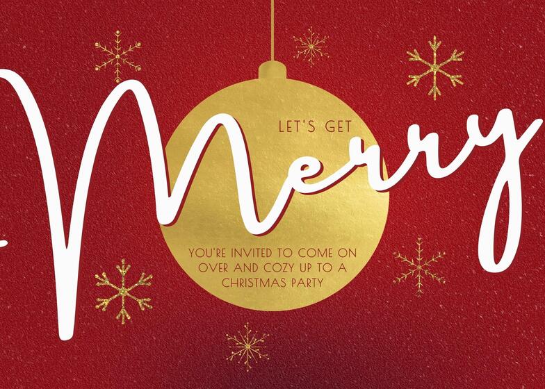 Minimalist Christmas Party Invitation Greeting Card with Golden Bauble