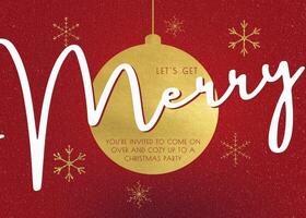 Minimalist Christmas Party Invitation Greeting Card with Golden Bauble template