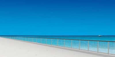 Seaside walkway in sunny day have blue sky background graphic illustration. Traveling in summer concept have blank space. vector
