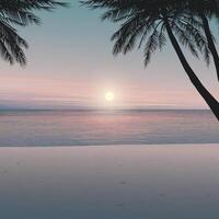 Minimalist sunset seascape with silhouetted palm trees and twilight sky square background graphic illustration have blank space. vector