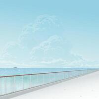 Seaside walkway in sunny day have blue sky square background graphic illustration. Traveling in summer concept have blank space. vector