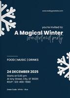Blue White Illustration Winter Party Invitation Greeting Card template