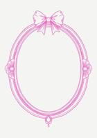 Hand-drawn frame with elegant bows and ribbons in a minimalist, girly style. Perfect for wedding invitations, birthday cards. Includes pink, boho, and baroque elements in a classic, feminine design vector
