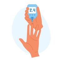 Self blood testing for diabetes. Hand using a lancet. Medical and healthcare concept vector