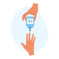 Illustration of self diagnostics using a glucometer. health care concept and diabetes monitoring vector