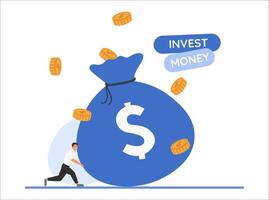 Illustration of a businessman moving a big money bag, showcasing concepts of revenue increase and wealth creation vector