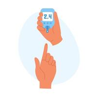 Process of self testing for glucose levels. Diabetes care or medical testing accuracy vector