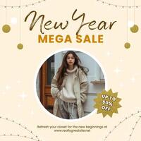 Festive Beige New Year Sale Instagram Post template