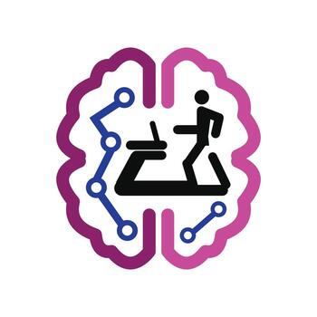 tech brain with treadmill icon logo design template vector
