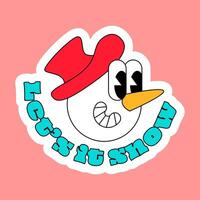 Head Funny Snowman Carrot Nose Retro Y2K Sticker vector