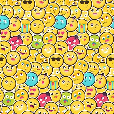Cute Emotional Yellow Smiles Seamless Pattern