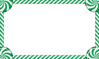 Rectangle candy cane frame with green and white striped lollipop pattern. illustration vector