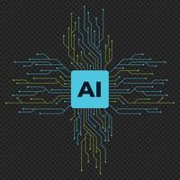 Artificial intelligence technology CPU chipset with printed circuit board. Machine learning. Futuristic concept. illustration vector