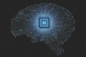 AI micro chip on brain illustration. Digital brain with AI chip and circuit. Machine learning technology concept. Digital brain illustration. illustration vector