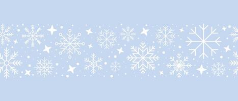 Abstract snowflake seamless border. Snowflakes seamless pattern. Snowfall repeat backdrop. Winter holidays theme. Seamless background with snowflakes. illustration vector