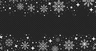 Abstract snowflake border. Snowflakes pattern. Snowfall repeat backdrop. Winter holidays theme. Background with snowflakes. illustration vector