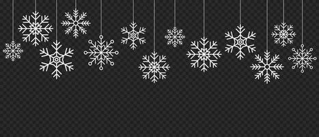 Snowflake seamless border. Simple hanging snowflake. Hanging snowflake decorations. Winter holidays theme. illustration vector