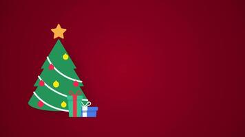 merry christmas animation tree with ornaments and presents on red background. Perfect for holiday cards, social media posts, and festive designs video