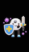 3D Soccer Ball Character With Sword And Shield Fighting Virus Suitable For Health Campaigns And Educational Content. Transparent Background. Alpha Background. Looping Animation. video