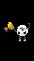 3D Soccer Ball Character Holding Trophy Celebrating Victory And Success Suitable For Sports And Achievement Presentations. Transparent Background. Alpha Background. Looping Animation. video