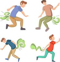 cartoon man having fart funny illustration, unable to hold vector