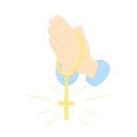 Hands in prayer with a rosary with a cross. Praying hands united for pray to god. illustration vector
