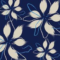 blue Flowers pattern design in illustration, seamless cream flowers with leaf pattern on blue background. vector