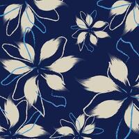 seamless cream flowers with leaf pattern on blue background . blue Flowers pattern design in , texture used for wallpaper vector
