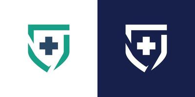 Two logos for the hospital, one with a cross and the other with a shield vector