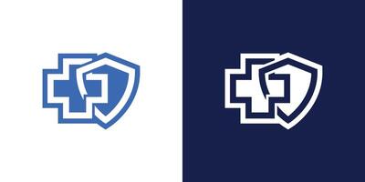 Two logos for the p and pf, one with a shield and the other with a shield vector