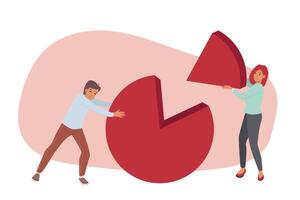 Cooperation of man and woman working together with statistical diagram showing financial issues vector