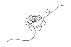 Continuous one line rose flower drawing of outline flat logo vector