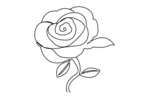Rose flower continuous one line drawing of outline flat icon vector