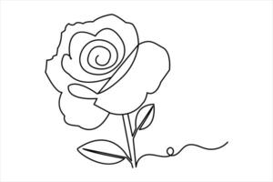 One line rose flower drawing of outline flat icon vector