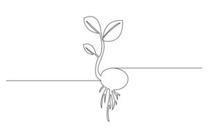 Growth plant processing one line drawing of tree outline abstract flat icon vector