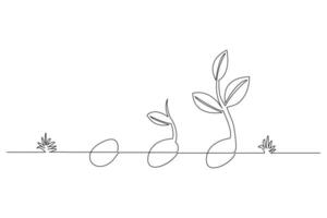 Growth plant processing one line drawing of tree flat design vector