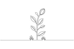 Growth plant processing one line art of tree outline flat icon vector