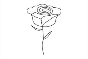 Continuous one line rose flower drawing of outline tattoo vector