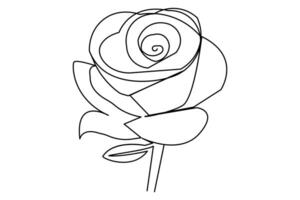 Continuous one line rose flower drawing of outline flat icon symbol vector
