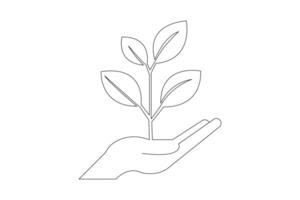 Growth plant processing one line drawing of tree outline design vector