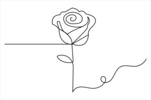 Continuous one line rose flower drawing of outline nature flat icon vector