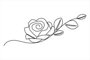 Continuous one line rose flower drawing of single line flat icon vector